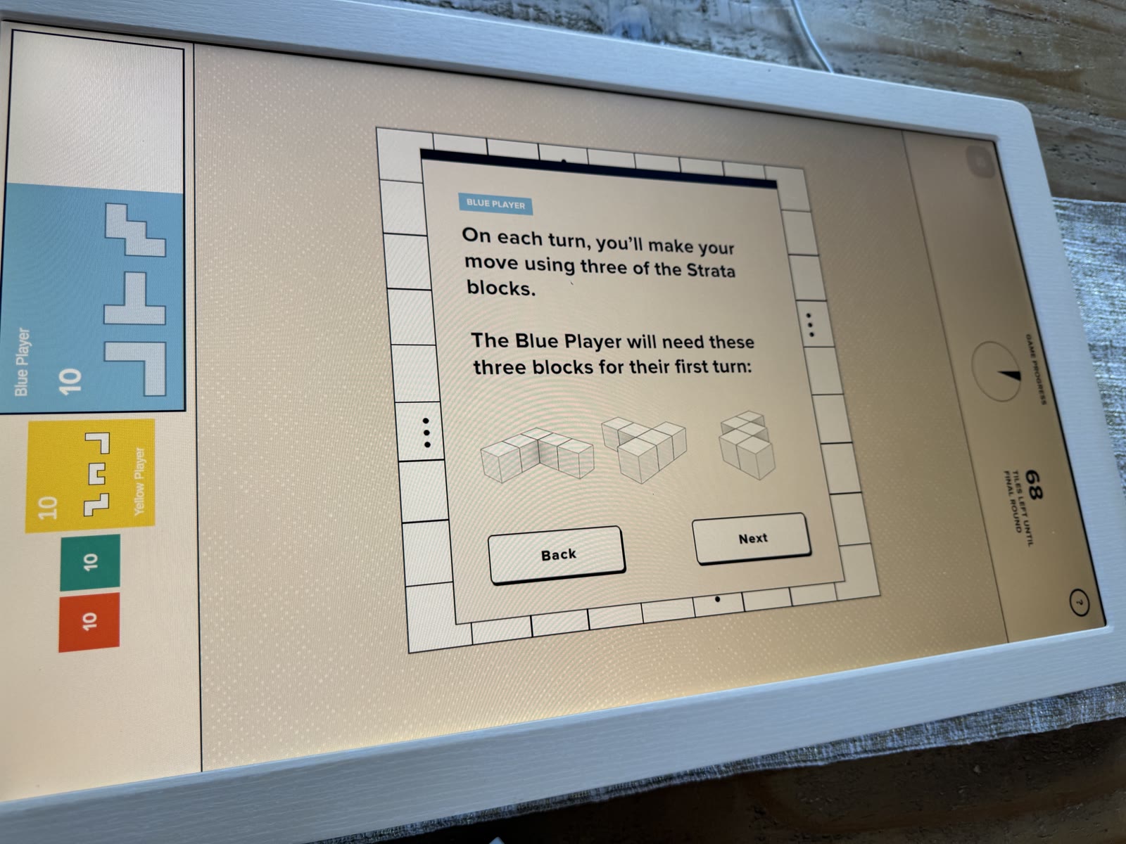 Blue Player tutorial showing three required Strata block shapes.