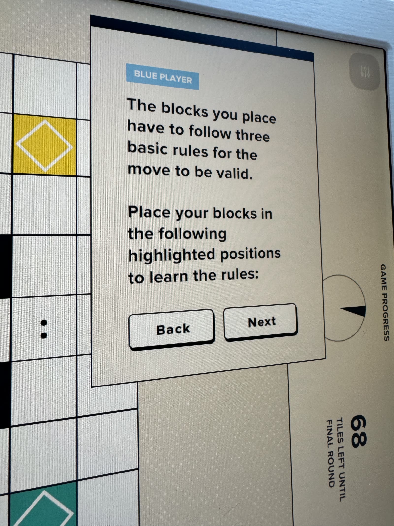 Highlighted grid positions for learning the three valid-move rules.