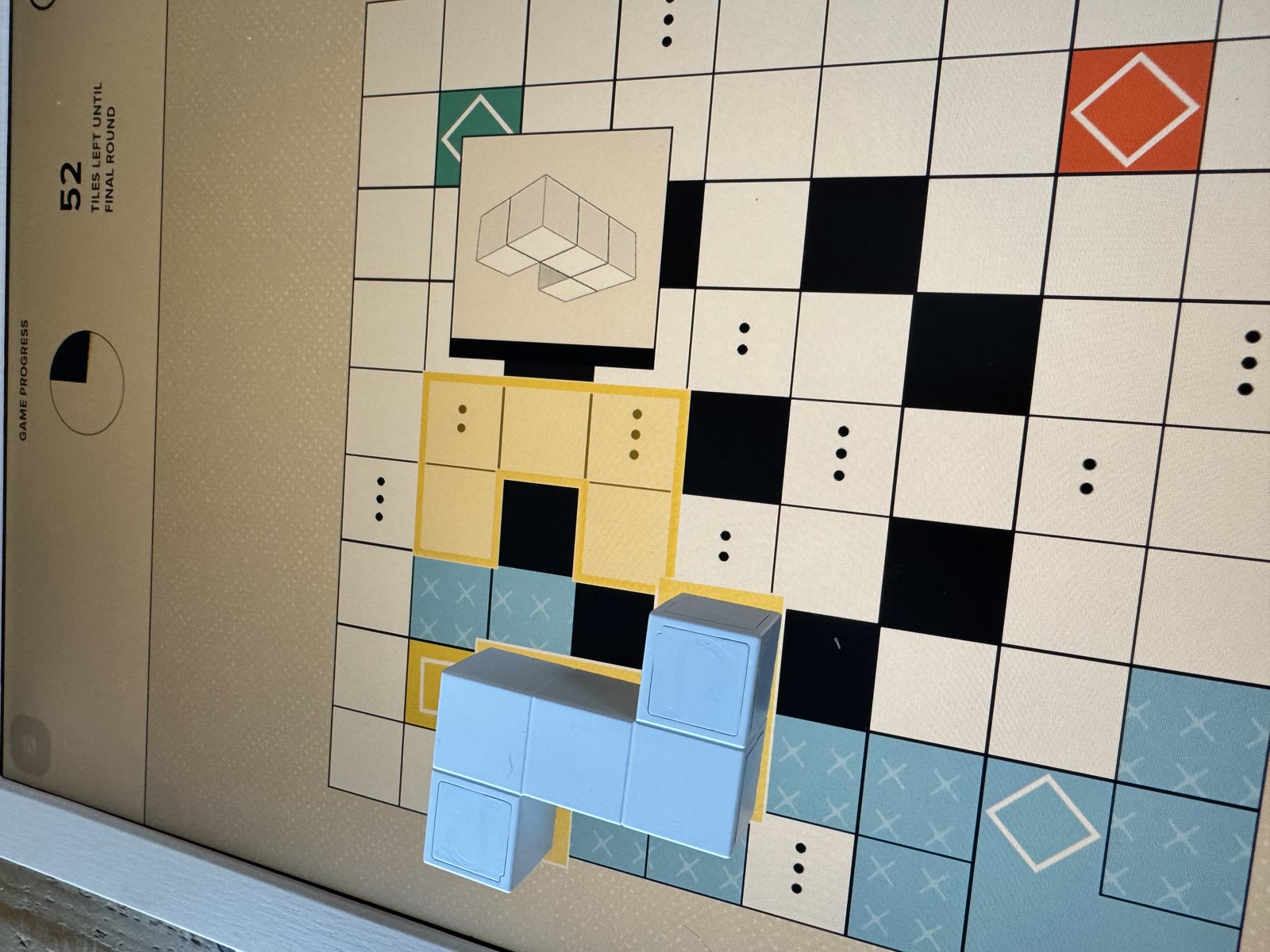 First Yellow block placed over highlighted grid cells.